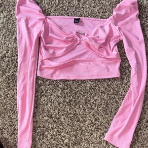 SHEIN Pink Twist Front Long Sleeve Blouse
